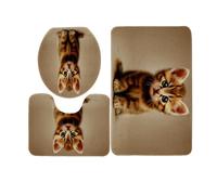 Tapis D'entrée Chat Marron Mignon Tapis de Bain Antiderapant Chambre Couloir Salon Toilette 3 Pcs Polyester Paillasson Absorbant Forme de U Tapis Rug Antiderapant Bath Mat Lavable 45x75cm