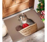 Tapis D'Entrée Chaton Mignon Antidérapant Lavable - Photographier Les Animaux Paillasson Absorbant Marron Clair Soft Comfortable pour Intérieur, Chambre, Cuisine, Couloir (45 X 75 Cm)
