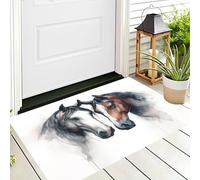 Tapis D'entrée Cheval Blanc Cheval Brun Paillasson Intérieur 60 x 90 cm, Tapis De Couloir Portrait Animalier À L'Aquarelle Antidérapant Résistant Et Lavable Pour Porte, Cuisine, Salon, Et Balcon