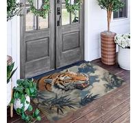 Tapis D'Entrée De Porte Paillasson Couleur Orange Tigre Féroce Chambre À Coucher Jardin Arrière Salon Animaux En Peinture À L'Encre Anti-Dérapant Sol Decorroom Décoration De La Maison,90X150Cm