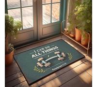 Tapis d'entrée d'intérieur avec citation motivante de remise en forme : « I Can Do All Things » avec paillasson en bois pour porte d'entrée, tapis de bienvenue pour l'extérieur (50 x 80 cm)