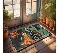 Tapis d'entrée d'intérieur avec squelette effrayant en smoking avec femme et homme sur une colline hantée, paillasson de bienvenue pour porte d'entrée, tapis de bienvenue pour l'extérieur (50 x 80 cm)