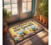 Tapis d'entrée d'intérieur Home Welcome To Our Garden : A Joyful Bee Gathering Paillasson de bienvenue pour porte d'entrée Tapis de bienvenue Tapis d'extérieur (65 x 90 cm)