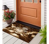 Tapis D'Entrée D'Intérieur, Tapis Douce Lavable Antidérapant Illusion D'Optique 3D Brun 40X60Cm, Imprimé Boule Lumineuse Labyrinthe En Bois, Paillasson Fin Absorbant Pour Cuisine Entrée Chambre