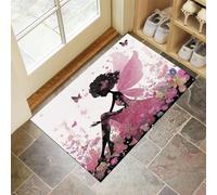 Tapis D'Entrée Elfe D'Anime Antidérapant Lavable - Fleurs, Papillons Paillasson Absorbant Rose Soft Comfortable pour Intérieur, Chambre, Cuisine, Couloir (50 X 80 Cm)