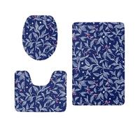 Tapis D'entrée Feuilles Étoile Bleue Tapis de Bain Antiderapant Chambre Couloir Salon Toilette 3 Pcs Polyester Paillasson Absorbant Forme de U Tapis Rug Antiderapant Bath Mat Lavable 45x75cm