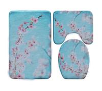 Tapis D'entrée Fleur Arbre Bleu Tapis de Bain Antiderapant Chambre Couloir Salon Toilette 3 Pcs Polyester Paillasson Absorbant Forme de U Tapis Rug Antiderapant Bath Mat Lavable 45x75cm