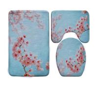 Tapis D'entrée Fleur Bleue du Ciel Tapis de Bain Antiderapant Chambre Couloir Salon Toilette 3 Pcs Polyester Paillasson Absorbant Forme de U Tapis Rug Antiderapant Bath Mat Lavable 45x75cm