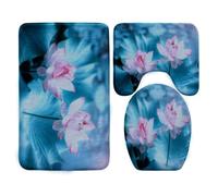 Tapis D'entrée Fleur Bleue Rétro Tapis de Bain Antiderapant Chambre Couloir Salon Toilette 3 Pcs Polyester Paillasson Absorbant Forme de U Tapis Rug Antiderapant Bath Mat Lavable 45x75cm