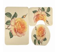 Tapis D'entrée Fleur Orange Vert Tapis de Bain Antiderapant Chambre Couloir Salon Toilette 3 Pcs Polyester Paillasson Absorbant Forme de U Tapis Rug Antiderapant Bath Mat Lavable 45x75cm