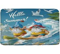 Tapis D'Entrée GNOME Surf Summer Surfboard Blue Sea Waves Green Leaves Flower Seagull Tapis De Porte Anti-Poussière Antisalissure Paillasson Intérieur pour Entrée Terrasse 40X60Cm