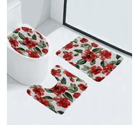 Tapis D'entrée Gris Vert Clair Tapis de Bain Antiderapant Chambre Couloir Salon Toilette 3 Pcs Polyester Paillasson Absorbant Forme de U Tapis Rug Antiderapant Bath Mat Lavable 45x75cm