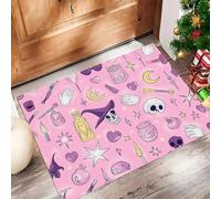 Tapis D'Entrée Icône Sorcière Antidérapant Lavable - Crâne Dessin Animé Paillasson Absorbant Rose Soft Comfortable pour Intérieur, Chambre, Cuisine, Couloir (50 X 80 Cm)