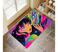 Tapis D'Entrée Illustration Fille Dessin Animé Antidérapant Lavable - Style Comique Paillasson Absorbant Couleurs Mélangées Soft Comfortable pour Intérieur, Chambre, Cuisine, Couloir (60 X 90 Cm)