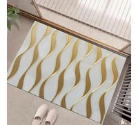 Tapis d'Entrée Interieur 60x90cm, Animaux Acceptés, Lignes Ondulées du Marbre Luxe Moderne, Lavable en Machine Antidérapant, Convient Couloirs Corridors et Salons, Or