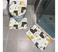 Tapis D'entrée Jaune Gris Foncé Tapis de Bain Antiderapant Chambre Couloir Salon Toilette 3 Pcs Polyester Paillasson Absorbant Forme de U Tapis Rug Antiderapant Bath Mat Lavable 50x80cm