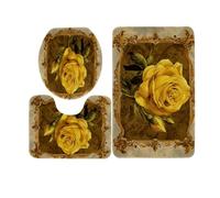 Tapis D'entrée Jaune Rose Marron Tapis de Bain Antiderapant Chambre Couloir Salon Toilette 3 Pcs Polyester Paillasson Absorbant Forme de U Tapis Rug Antiderapant Bath Mat Lavable 50x80cm