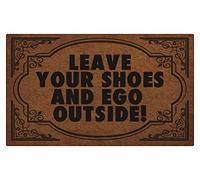 Tapis d'entrée « Leave Your Shoes And Ego » en polyester durable, paillasson intérieur et extérieur, lavable en machine, 80 x 50 cm, marron