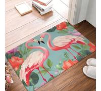 Tapis d'entrée motif flamant rose avec fleurs d'amour - Tapis de bienvenue antidérapant et absorbant - Lavable - Pour cuisine, chambre à coucher, salle de bain, porche, bureau - 40,6 x 61 cm