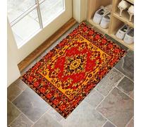 Tapis D'Entrée Motifs Géométriques Antidérapant Lavable - Rétro Exquis Paillasson Absorbant Rouge Soft Comfortable pour Intérieur, Chambre, Cuisine, Couloir (40 X 60 Cm)