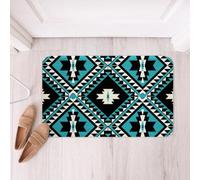 Tapis D'Entrée Occidental Boho Bleu Sarcelle Noir Aztèque Sud-Ouest Ethnique Bohème Géométrique Diamant Absorbant Home Tapis Durable Paillasson D'Entree pour Exterieur Terrasse Couloirs 40X60Cm