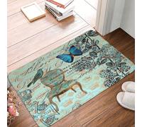 Tapis D'Entrée Oiseau Papillon Style Cottage Français Vintage Dark Academia Lavable Tapis De Porte Durable Paillasson D'Intérieur pour Bureau Cuisine Patio 60X40Cm