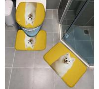 Tapis D'entrée Orange Chien Blanc Tapis de Bain Antiderapant Chambre Couloir Salon Toilette 3 Pcs Polyester Paillasson Absorbant Forme de U Tapis Rug Antiderapant Bath Mat Lavable 45x75cm