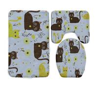 Tapis D'entrée Plante Jaune Chat Tapis de Bain Antiderapant Chambre Couloir Salon Toilette 3 Pcs Polyester Paillasson Absorbant Forme de U Tapis Rug Antiderapant Bath Mat Lavable 45x75cm