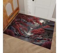Tapis D'entrée Pleine Lune Érables Rouges Temple Paillasson Intérieur 40 x 60 cm, Tapis De Couloir Style Japonais Rétro Antidérapant Résistant Et Lavable Pour Porte, Cuisine, Salon, Et Balcon