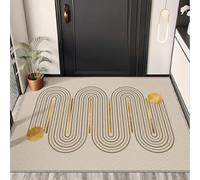 Tapis D'entrée Rayures Beige Doré Tapis Salon Couloir Antidérapant Paillasson Extérieur Polyester Paillasson Exterieur Interieur Rug Salon Chambre Lavable 80x120cm