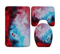 Tapis D'entrée Rouge Bleu Abstrait Tapis de Bain Antiderapant Chambre Couloir Salon Toilette 3 Pcs Polyester Paillasson Absorbant Forme de U Tapis Rug Antiderapant Bath Mat Lavable 50x80cm
