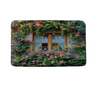 Tapis D'Entrée Scène De Grèce Italienne Fenêtre Jardin Italie Village Toscane Plantes Vertes Feuilles Fleurs Méditerranée Home Tapis Anti-Poussière Durable Paillasson D'Entree 40X60Cm