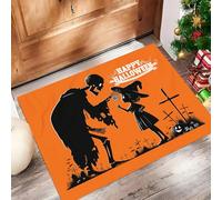 Tapis D'Entrée Thème d'halloween Antidérapant Lavable - Squelette, Sorcière Paillasson Absorbant Couleur Orange Soft Comfortable pour Intérieur, Chambre, Cuisine, Couloir (50 X 80 Cm)