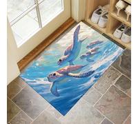Tapis D'Entrée Tortue Animée Antidérapant Lavable - Animaux Marins Paillasson Absorbant Bleu Soft Comfortable pour Intérieur, Chambre, Cuisine, Couloir (45 X 75 Cm)