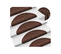 vidaXL Tapis d'escalier 15 pièces 56 x 17 x 3 cm Marron Demi-Rond