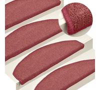 Tapis d'escalier 15 pièces 65 x 24 x 4 cm Bordeaux semi-circulaire Grand | 100 % polypropylène tufté, antidérapant, insonorisant, lavable, ruban adhésif double face, protège les escaliers