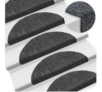 vidaXL Tapis d'escalier Autocollants 15 pièces 56 x 17 x 3 cm Gris foncé Demi-Rond