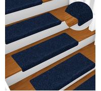 vidaXL Tapis d'escalier Autocollants 15 pièces 65 x 21 x 4 cm Bleu Marine Bord rectangulaire