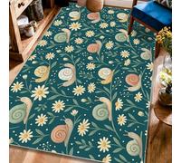 Tapis d'escargot fantaisie, feuille de chrysanthème, printemps, bleu sarcelle, envers antidérapant, tapis d'intérieur rectangulaire qui ne perd pas ses poils pour salon, chambre à coucher, sous le lit