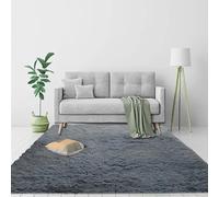 Tapis Descente de Lit Chambre Adulte 60 x 120 cm, Dessous Antidérapant, Lavable à 30 Degrés, Super Doux, Aspect Fourrure, pour Salon Grand Tapis Moderne à Poils Longs, Gris argenté
