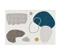 Tapis design à motifs abstraits - 160 x 230 cm - Blanc gris et bleu - KIMIA Multicolore