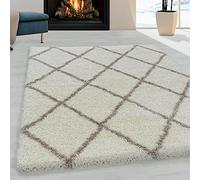 Tapis design à poils longs - Motif losanges - Doux - Couleur crème - 200 x 200 cm