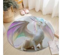 Tapis Design Anime Fantastique Dragon Rond 200 cm Tapis Rond Poils Ras Antidérapant pour Salon, Chambre à Coucher, Salle à Manger, Blanc Rose