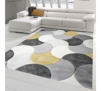 Tapis design et moderne à poil court avec motif de gouttes en jaune gris crème