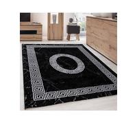 Tapis Design Moderne Bordure Ornement De Marbre Optique Noir Blanc (120x170 cm)