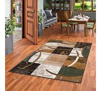 Tapis Design Moderne Brilliant à Poils Courts - Carreaux Beige Vert Tendance pour Salon, Chambre à Coucher et Salle à Manger