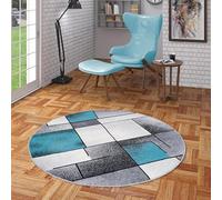 Tapis Design Moderne Brilliant Gris Turquoise Fantasy Rond - Pour Salon, Chambre à Coucher, Salle à Manger - à Poils Courts