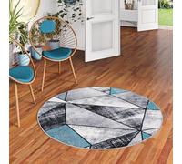 Tapis Design Moderne Brilliant Turquoise Gris Magic Rond - Pour Salon, Chambre à Coucher, Salle à Manger - à Poils Courts