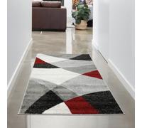 Tapis Design moderne et abstrait | carreaux ondulé | durable anthracite rouge