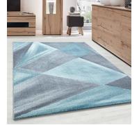 Tapis Design Moderne motifs Géométriques poils courte Gris Bleu Blanc Moucheté (80x150 cm)